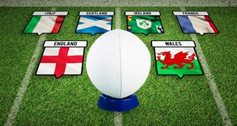 Rugby ball and country flags